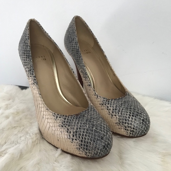 Stuart Weitzman Snakeskin Leather Heels Pink Gray - Picture 3 of 11